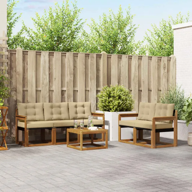 vidaXL Buiten bankenset 6 st 5-zits Natuurlijk en Beige