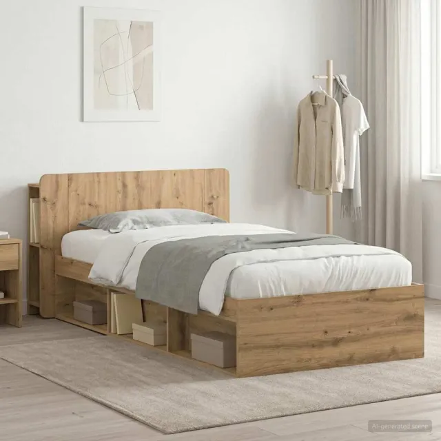 vidaXL Bedframe met opslag Artisanaal eiken 90 x 190 cm Bewerkt hout Bruin