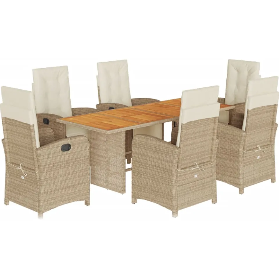 vidaXL 7-delige Tuinset met kussens poly rattan beige