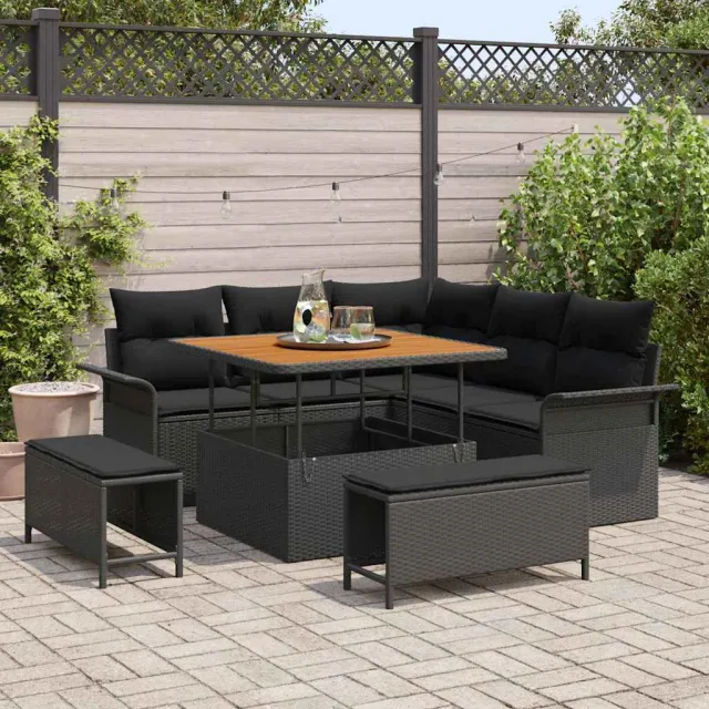 vidaXL Tuinbankenset 8 st Zwart poly rattan, foto 2