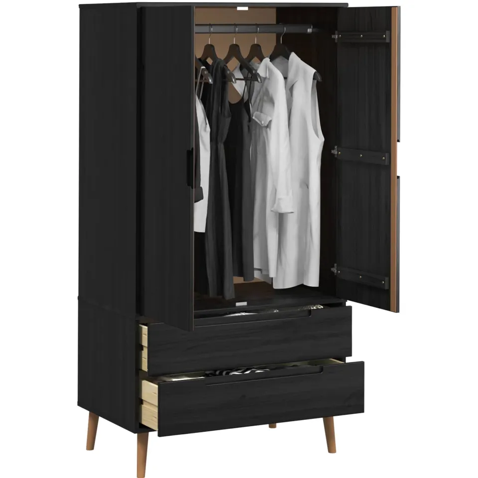 vidaXL Kledingkast MOLDE Zwart 90 x 55 x 175 cm Massief grenenhout, foto 3
