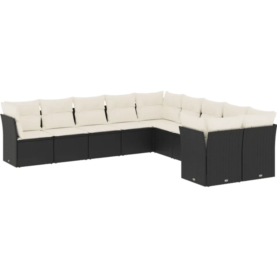 vidaXL 10-delige Loungeset met kussens poly rattan zwart
