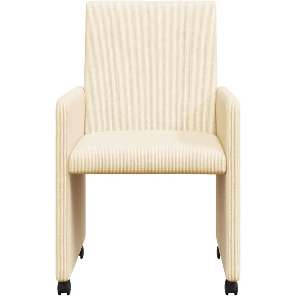 vidaXL Eetkamerstoelen met Wieltjes 2 st Katoenen stof Crème, foto 4
