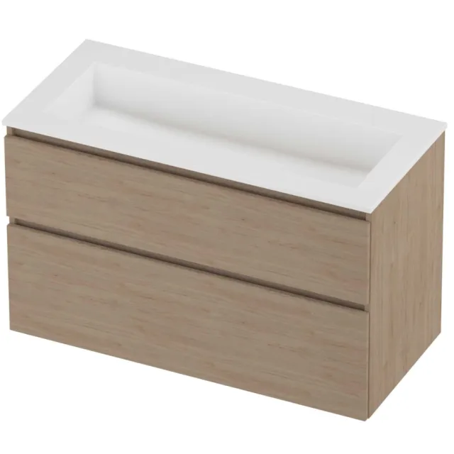 Proline Aristo Badmeubelset Polystone Elegant Zonder Kraangat 100x46x62 cm Mat White Ideal Oak Eiken