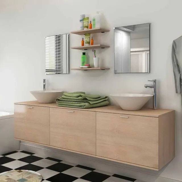vidaXL 8-delige Badkamermeubelset met wastafel beige, foto 2