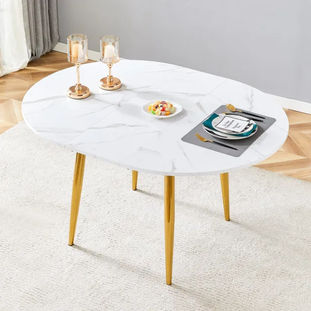 STILVORA Eettafel - Uitschuifbaar Van Rond Naar Ovaal - Modern Voor Eetkamer En Kleine Ruimtes - MDF En Metaal - 137x107x75 Cm - Wit