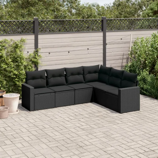 vidaXL 6-delige Loungeset met kussens poly rattan zwart, foto 2