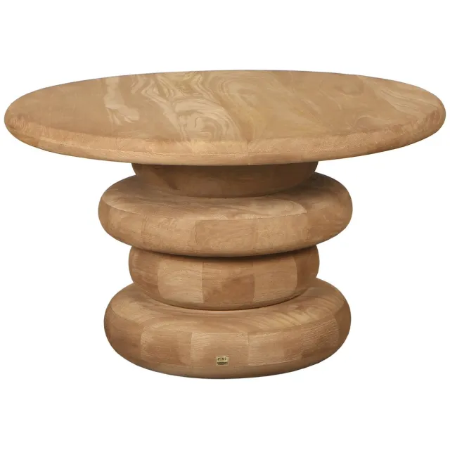PTMD Keven Natural Mango Wood Ribbed Coffee Table Round Naturel