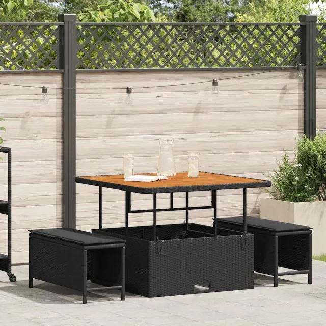 vidaXL Tuin eettafelset 3 st Zwart poly rattan, foto 2
