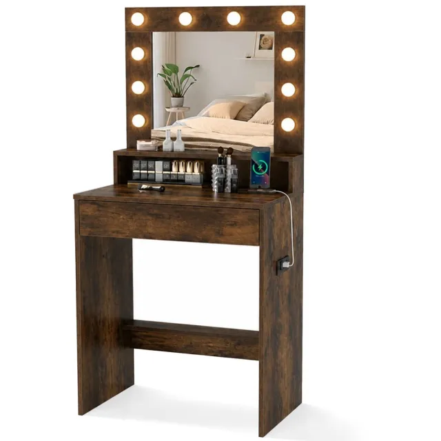 GranMaison Kaptafel met spiegel - Make up tafel - Make up - Toilettafel - Met lades - 66 x 40 x 136 cm - Bruin