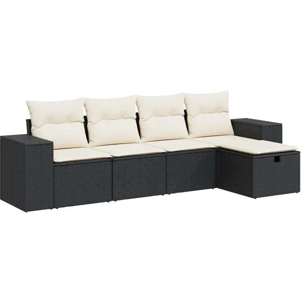 vidaXL 5-delige Loungeset met kussens poly rattan zwart, foto 3