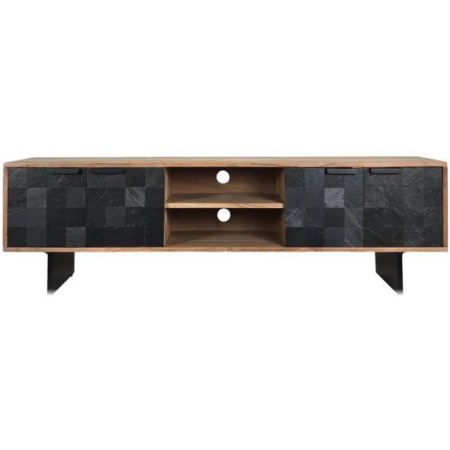 Ervesto Lowboard Tv Meubel - Dressoir 150 Cm - Massief Acaciahout En Metaal - Industrieel Design - Voor Tv’s Tot 65 Inch - Met Opbergruimte En Kabelbeheer Bruin