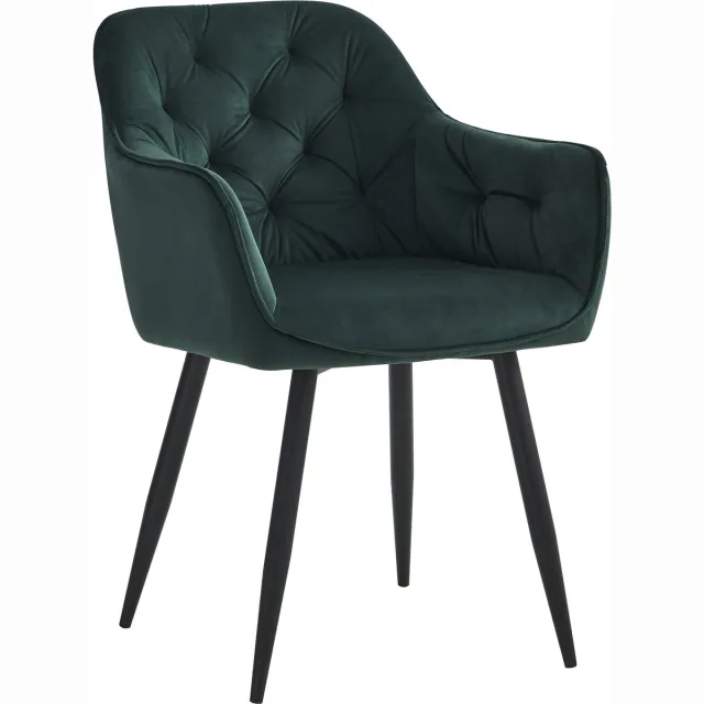 Colenis Iris Eetkamerstoel - Groen - Set Van 4 - Fluweel - Velvet - Design - Met armleuning