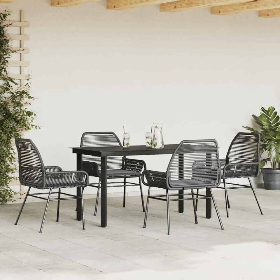 vidaXL 5-delige Tuinset met kussens poly rattan glas zwart, foto 2