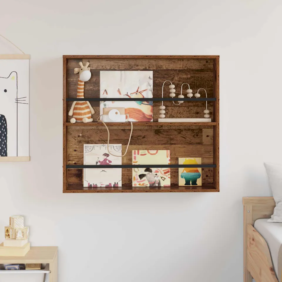 vidaXL Tijdschrift Rek met plank Oudhout 80 x 12 x 70 cm Bewerkt hout bruin, foto 4