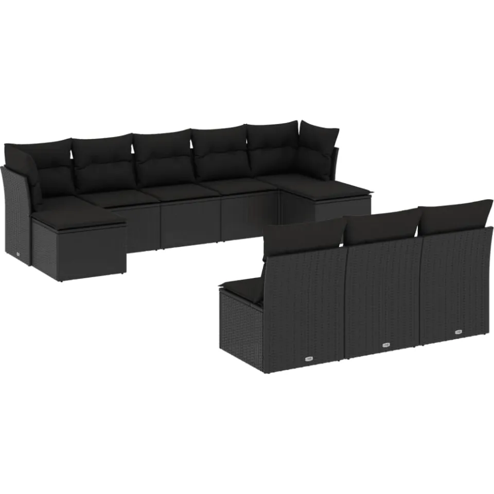 vidaXL 10-delige Loungeset met kussens poly rattan zwart, foto 3