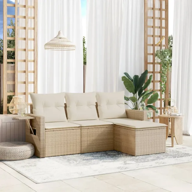 vidaXL 4-delige Loungeset met kussens poly rattan beige, foto 2