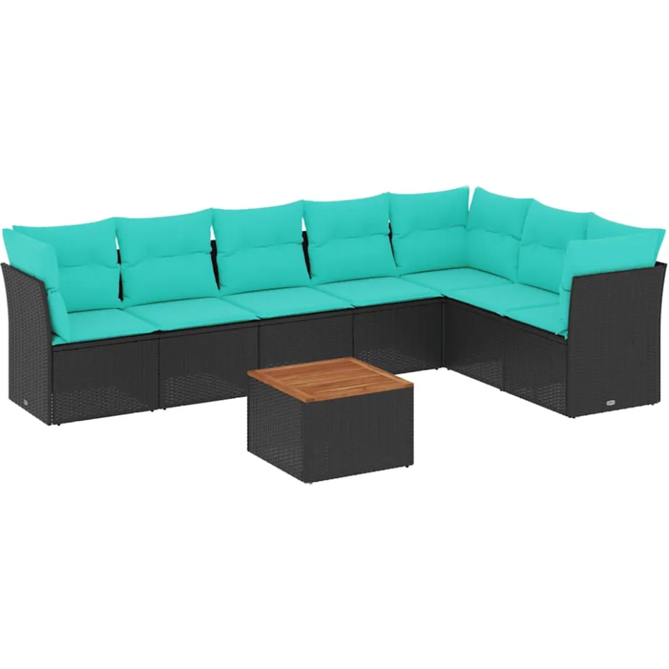vidaXL 8-delige Loungeset met kussens poly rattan zwart, foto 3