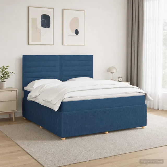 vidaXL LED Boxspring Bed met Matras Blauw 160 x 200 cm Stof