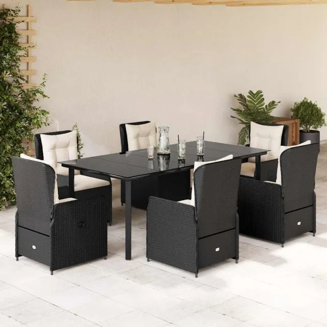 vidaXL 7-delige Tuinset met kussens poly rattan zwart, foto 2
