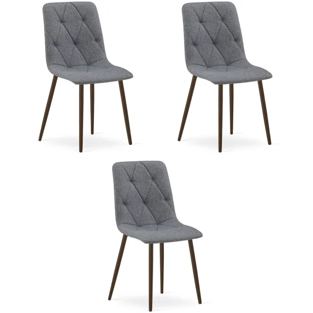 LEOBERT LIBRA Eetkamerstoelen – Set van 3 – Grijs Stof – Walnootkleurige Houten Poten – Comfortabele Gestoffeerde Zitting – Modern Design – Voor Woonkamer, Keuken en Eetkamer – Max. 110 kg per Stoel