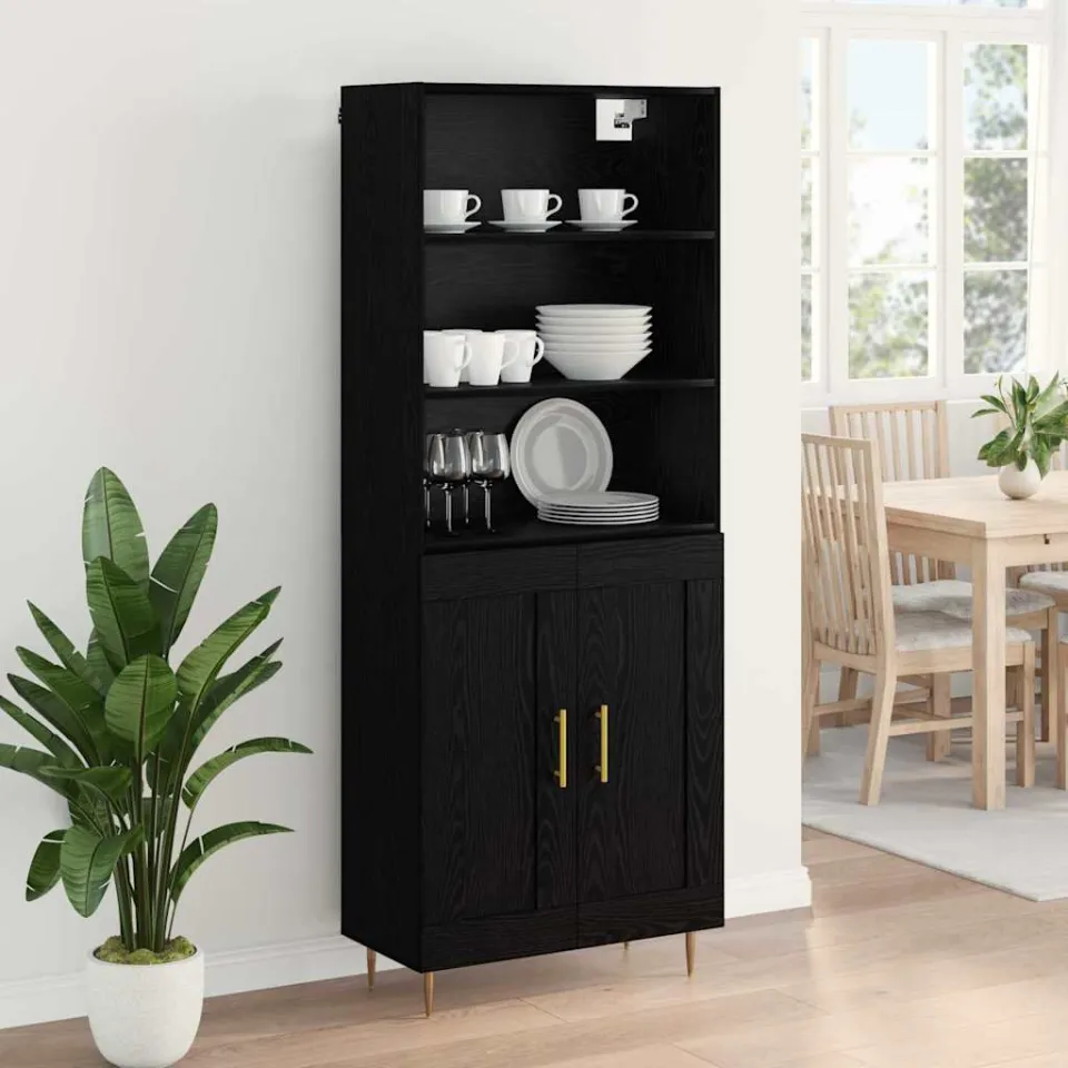 vidaXL Hoge kast Zwart Eiken 69,5 x 34 x 180 cm Bewerkt hout, foto 4