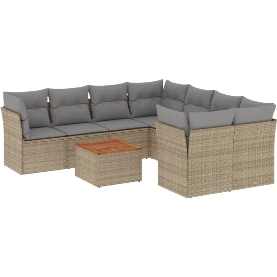 vidaXL 9-delige Loungeset met kussens poly rattan beige