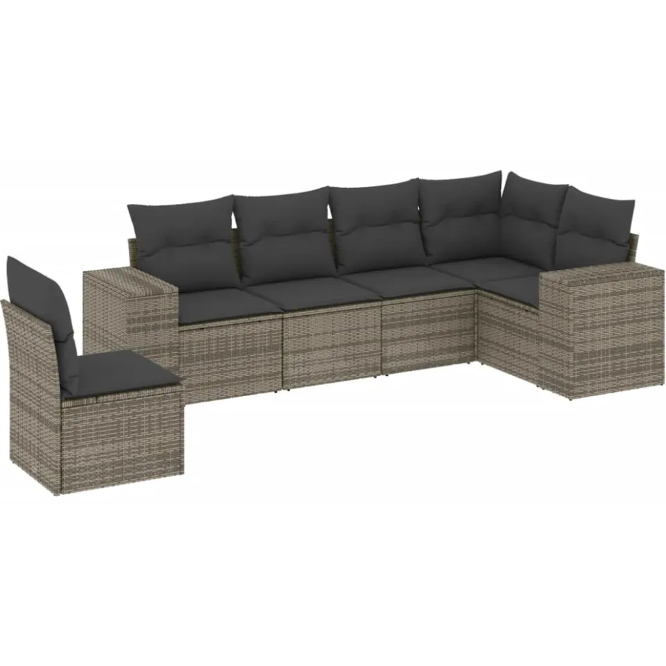 vidaXL 6-delige Loungeset met kussens poly rattan grijs, foto 3
