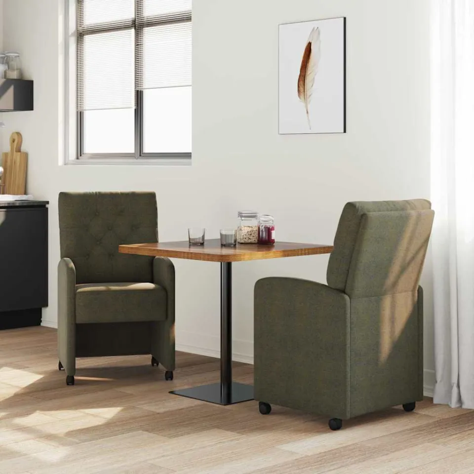 vidaXL Eetkamerstoelen met Wieltjes 2 st Nep Suede Leer Leger groen, foto 2