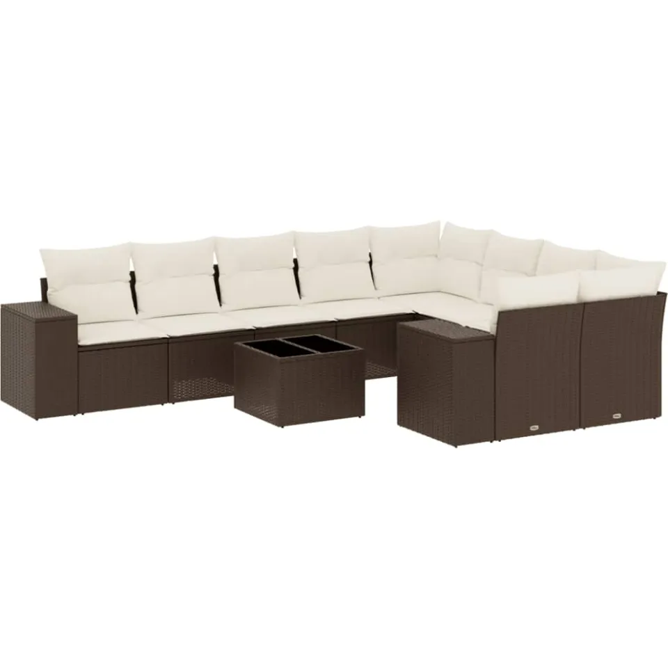 vidaXL 10-delige Loungeset met kussens poly rattan bruin, foto 3