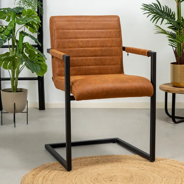 Bronx71 Industriële eetkamerstoel Block cognac eco-leer - stoel
