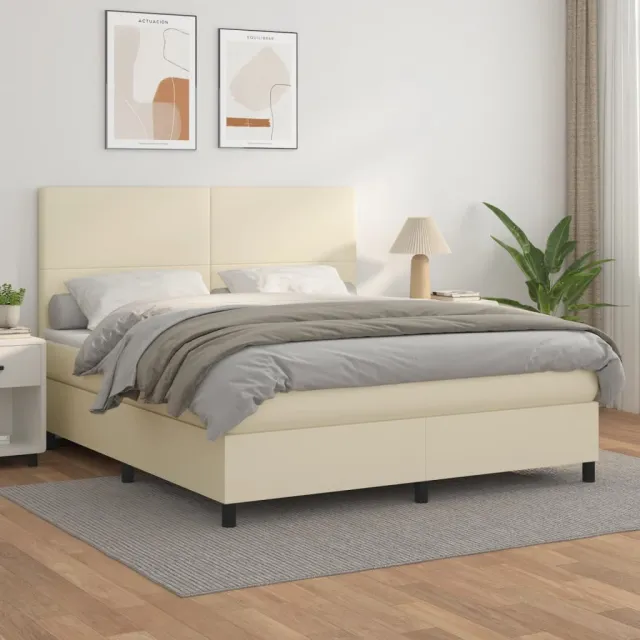 vidaXL Boxspring met matras kunstleer crèmekleurig 160x200 cm