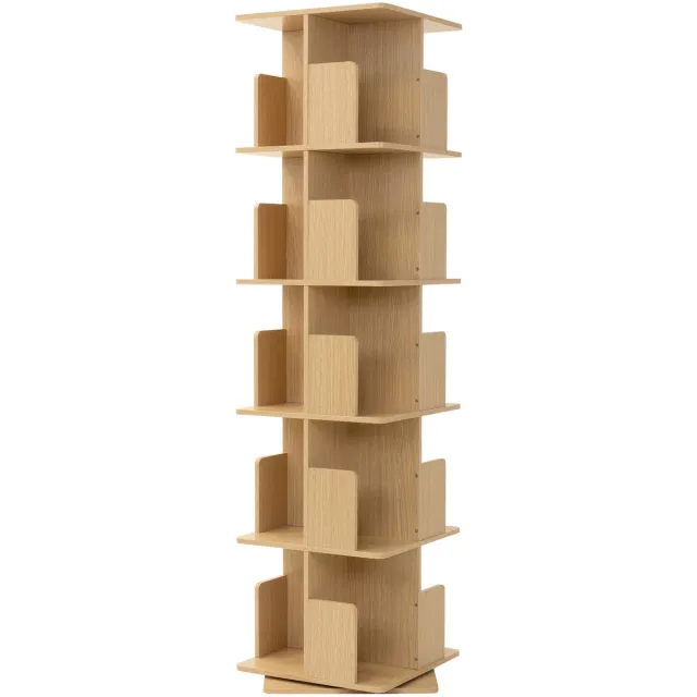 ml-design draaibaar kinderboekenrek vrijstaand 360 graden 5 niveaus 20 vakken eikenhoutlook montessori opbergkast voor kinderen speelgoed en boeken ronde boekenkast opbergrek voor kinderkamer woonkamer en kantoor decoratief meubel 40x155x40 cm Beige