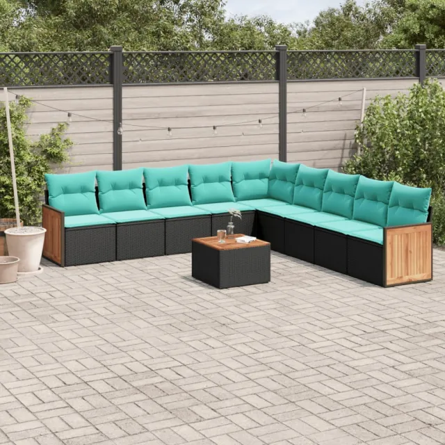 vidaXL 10-delige tuinbankset met kussens van zwart polyrotan, foto 2
