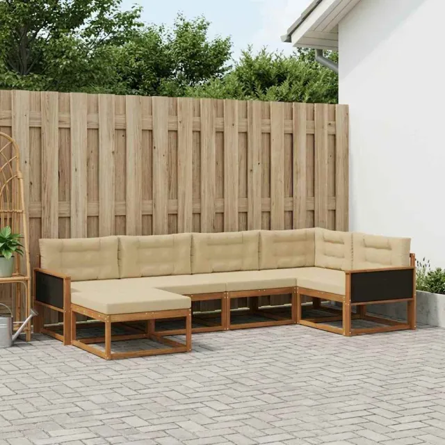 vidaXL Buiten bankenset 6 st 6-zits Natuurlijk en Beige