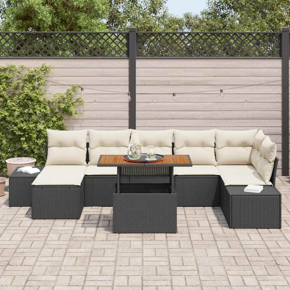 vidaXL Tuin Sofa Set 8 st Zwart en Crème, foto 3