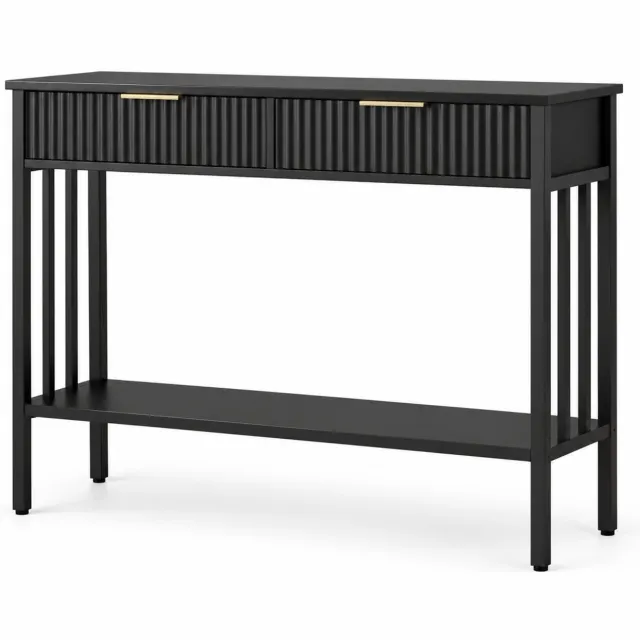 Mura Logistiek Mura Bijzettafel - Sidetable - Koffietafel - Coffee Table - Wandtafel - Halkastje - Gangtafel - 2 Lades - Hout - Zwart+Goud