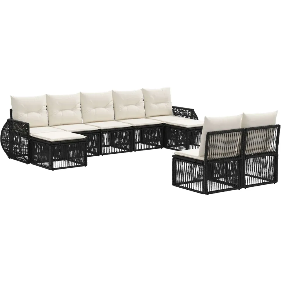 vidaXL Tuinbankenset 9 st 9-zits Zwart en Cream Wit poly rattan, foto 3