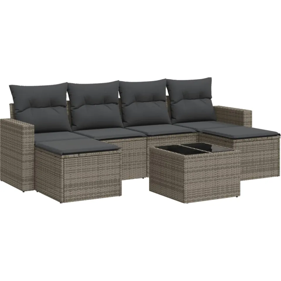 vidaXL 7-delige Loungeset met kussens poly rattan grijs, foto 3