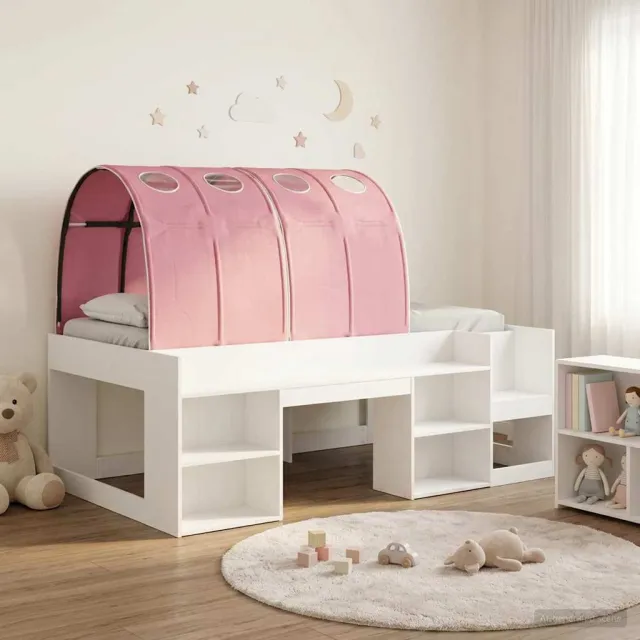 vidaXL Bedframe met tunnel met plank 3 st Wit en Roze Bewerkt hout