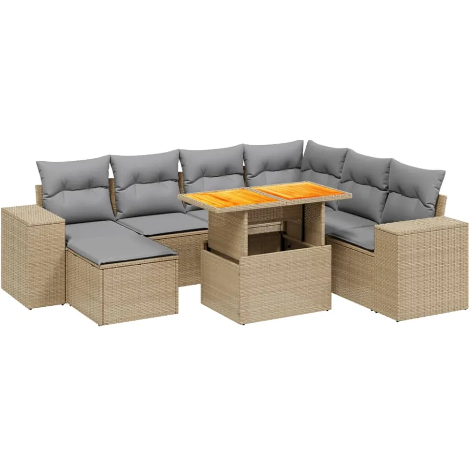 vidaXL 8-delige Loungeset met kussens poly rattan beige, foto 3