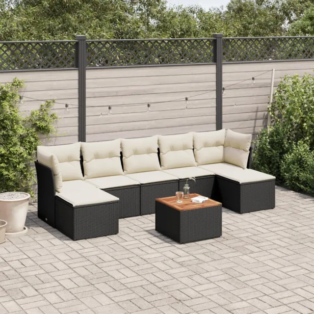 vidaXL 8-delige Loungeset met kussens poly rattan zwart, foto 2