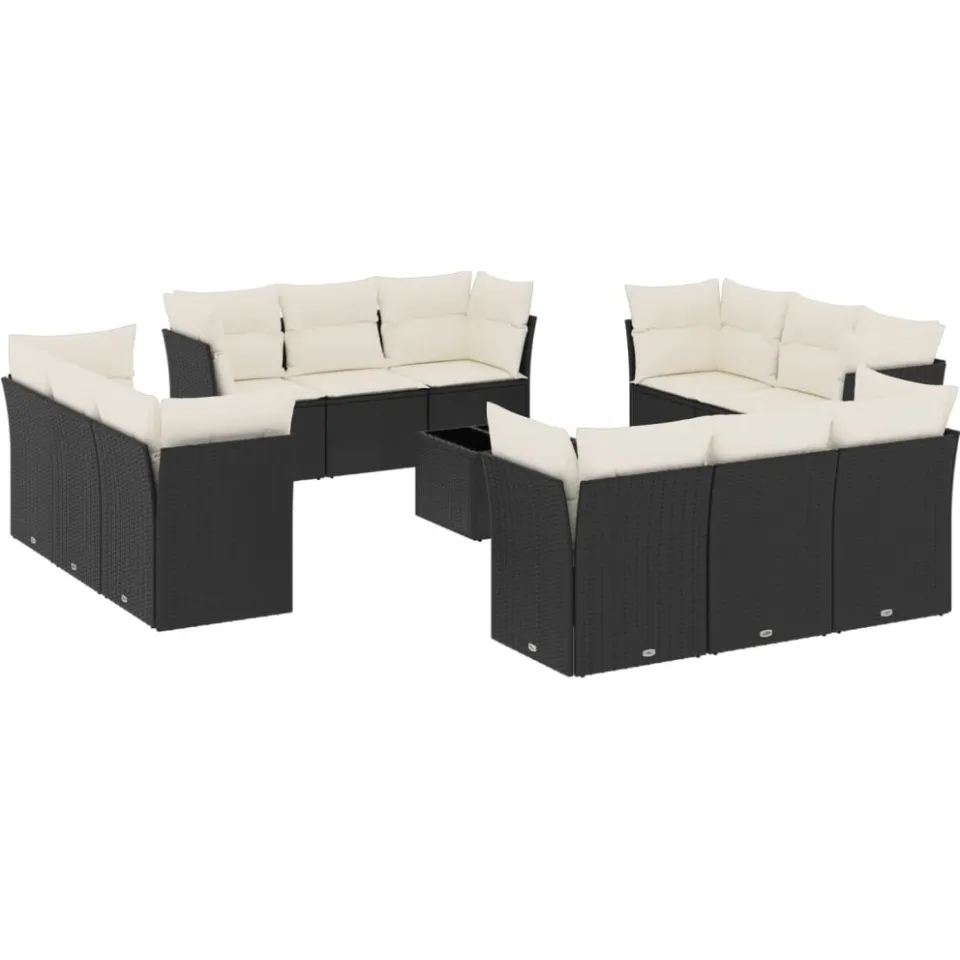 vidaXL 13-delige Loungeset met kussens poly rattan zwart