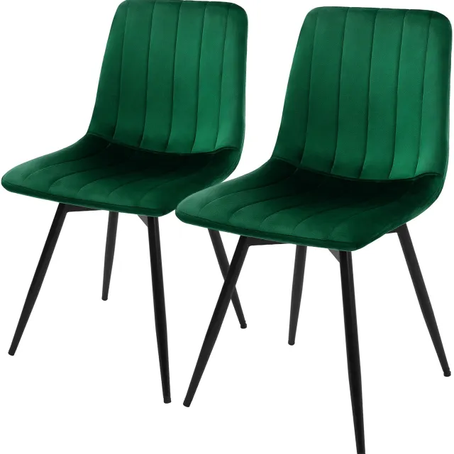 ml-design Eetkamerstoelen 360° draaibaar, set van 2 stoelen in gestoffeerd fluweel, draaistoel met rugleuning, stevige verstelbare metalen poten voor de keuken en woonkamer tot 120 kg, moderne keukenstoelen met een comfortabele vulling, donkergroen