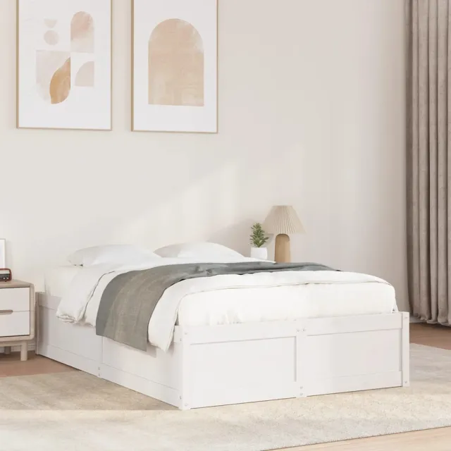 vidaXL Bedframe zonder matras massief grenenhout wit 135x190 cm