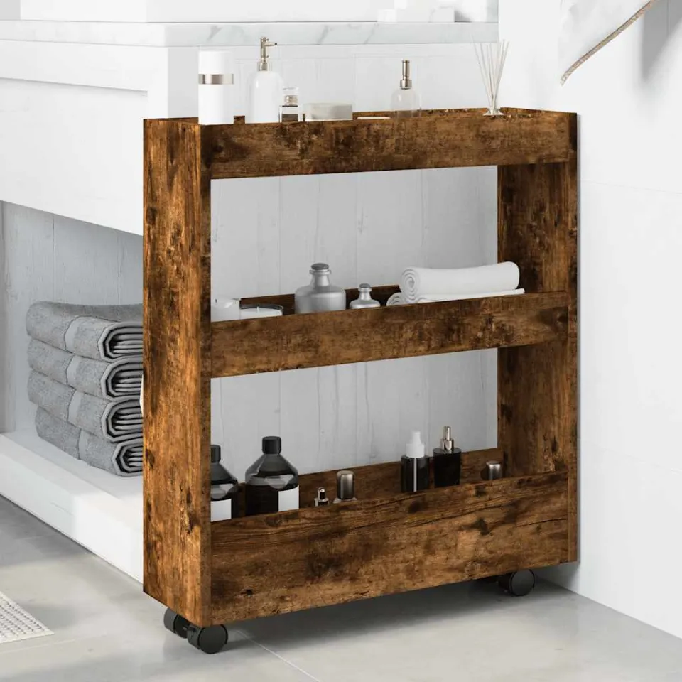 vidaXL Opbergtrolley smal 3-laags bewerkt hout gerookt eikenkleurig, foto 3