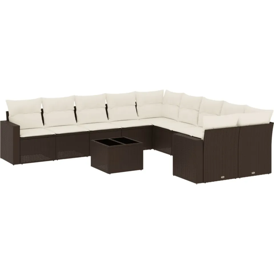 vidaXL 11-delige Loungeset met kussens poly rattan bruin, foto 3