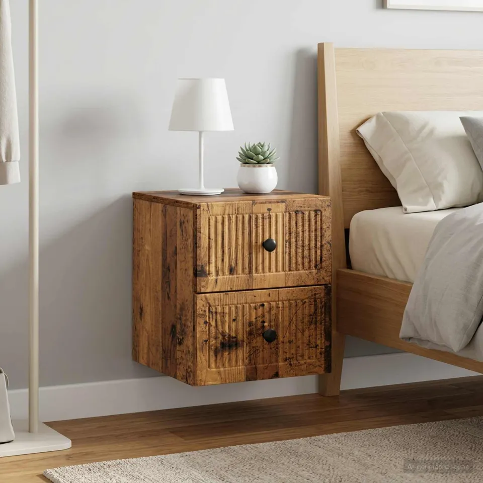 vidaXL Wandbeugel Bedkast 2 st Oud hout 33 x 34,5 x 40 cm Bewerkt hout bruin, foto 4
