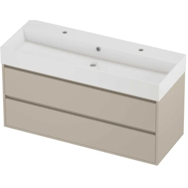Proline Zara Badmeubelset Porselein Loft 2 Kraangaten Greeploos 120x46x65 cm Glans Wit Soft Linen Beige