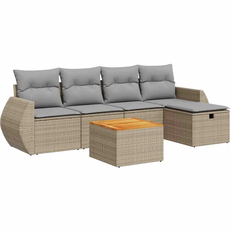 vidaXL 6-delige Loungeset met kussens poly rattan beige, foto 3